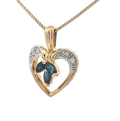 9Ct Yellow Gold Sapphire & Diamond Accent Heart Charm Pendant