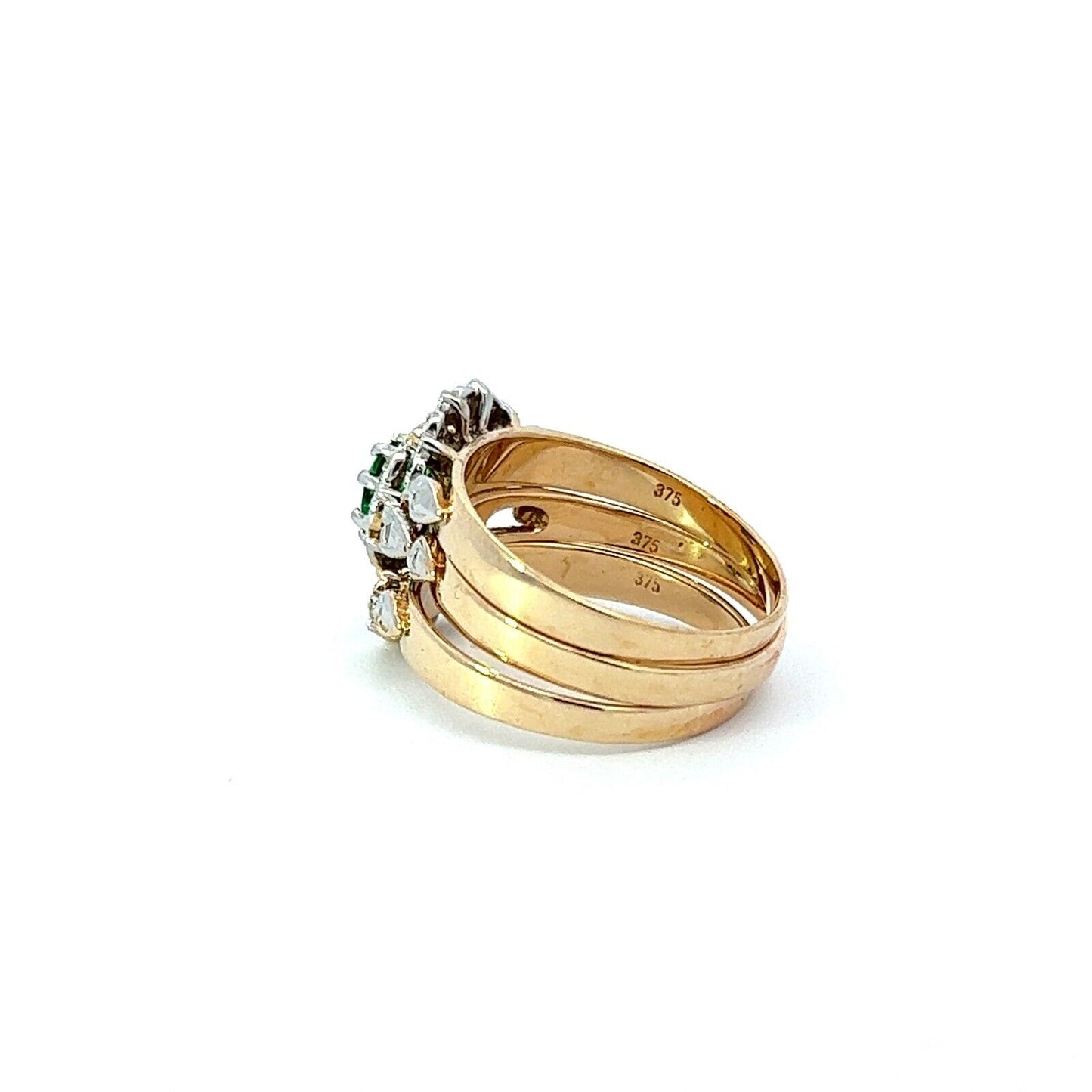 9Ct Two-Toned Gold Green Stone & Diamond Three Ring Set