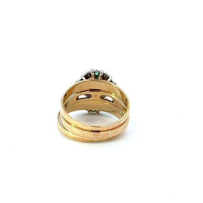 9Ct Two-Toned Gold Green Stone & Diamond Three Ring Set