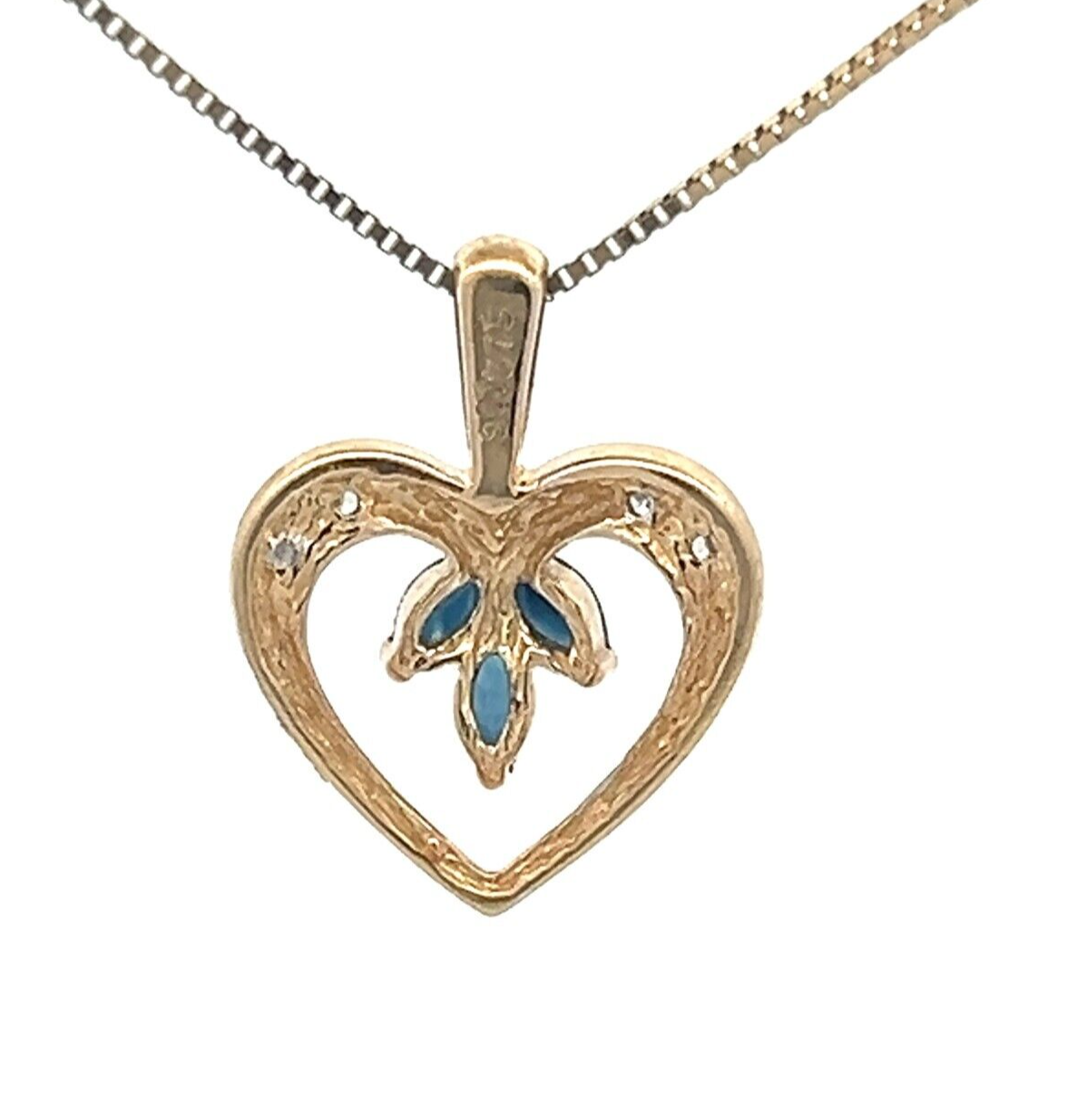 9Ct Yellow Gold Sapphire & Diamond Accent Heart Charm Pendant