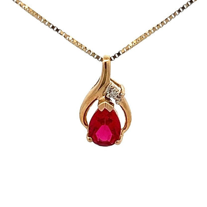 9Ct Yellow Gold Created Ruby & Diamond Accent Charm Pendant