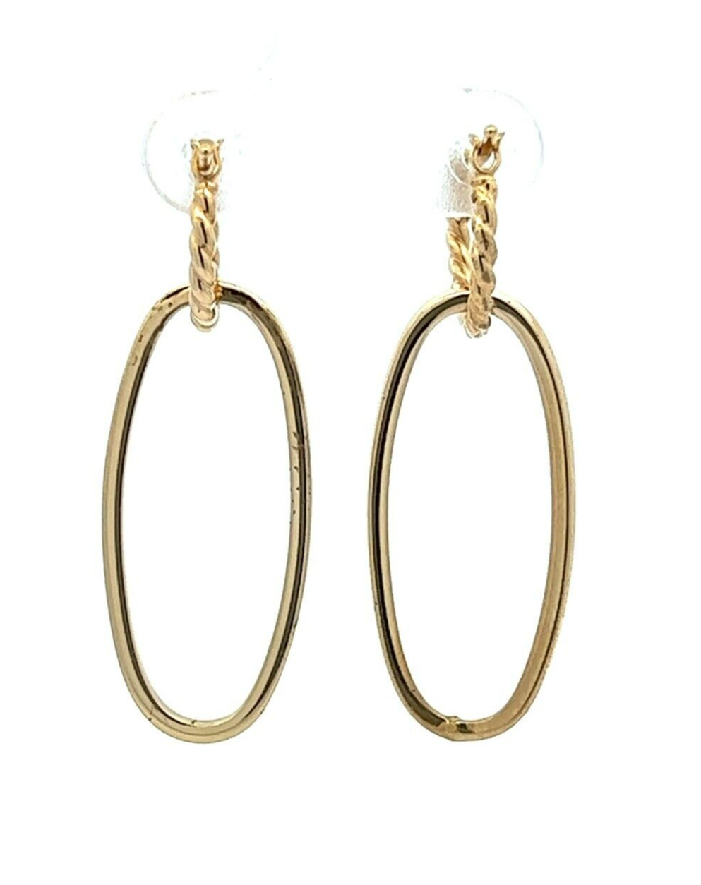 9Ct Yellow Gold Double Oval Hoop Drop Earrings