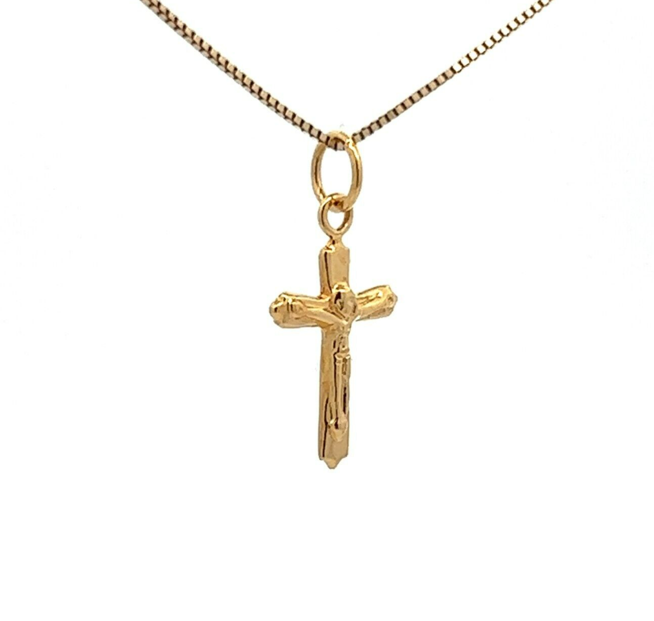 14Ct Yellow Gold Miniature Crucifix Charm Pendant