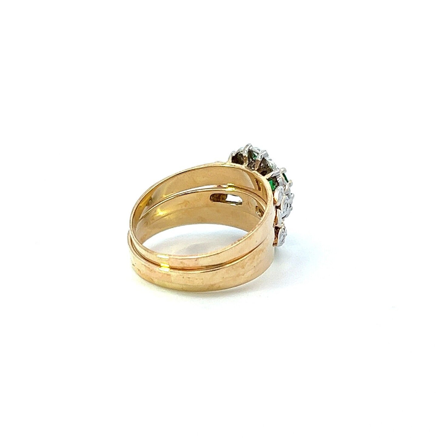 9Ct Two-Toned Gold Green Stone & Diamond Three Ring Set