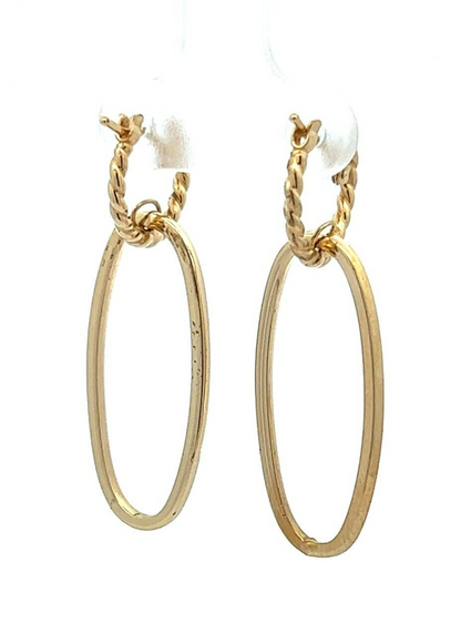 9Ct Yellow Gold Double Oval Hoop Drop Earrings