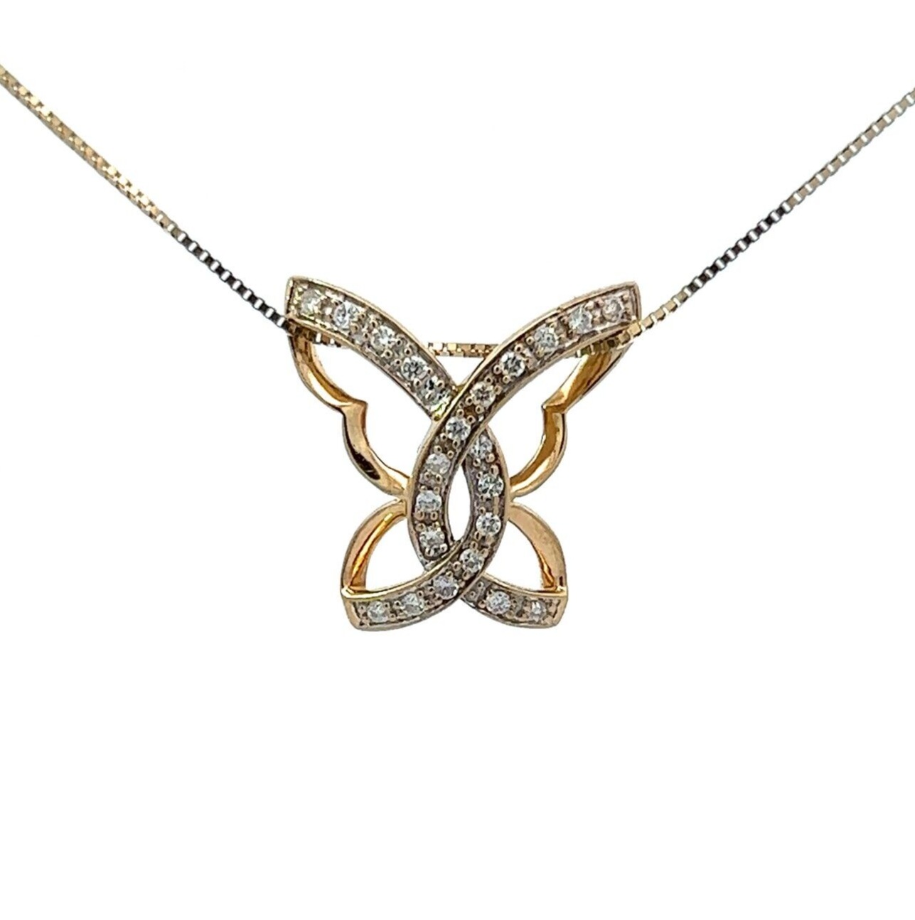 9Ct Yellow Gold Diamond Butterfly Pendant