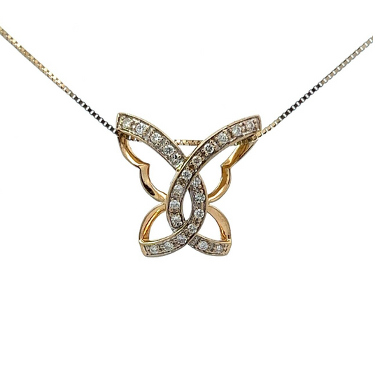 9Ct Yellow Gold Diamond Butterfly Pendant