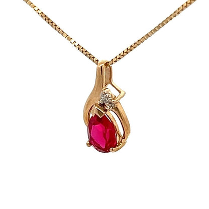 9Ct Yellow Gold Created Ruby & Diamond Accent Charm Pendant