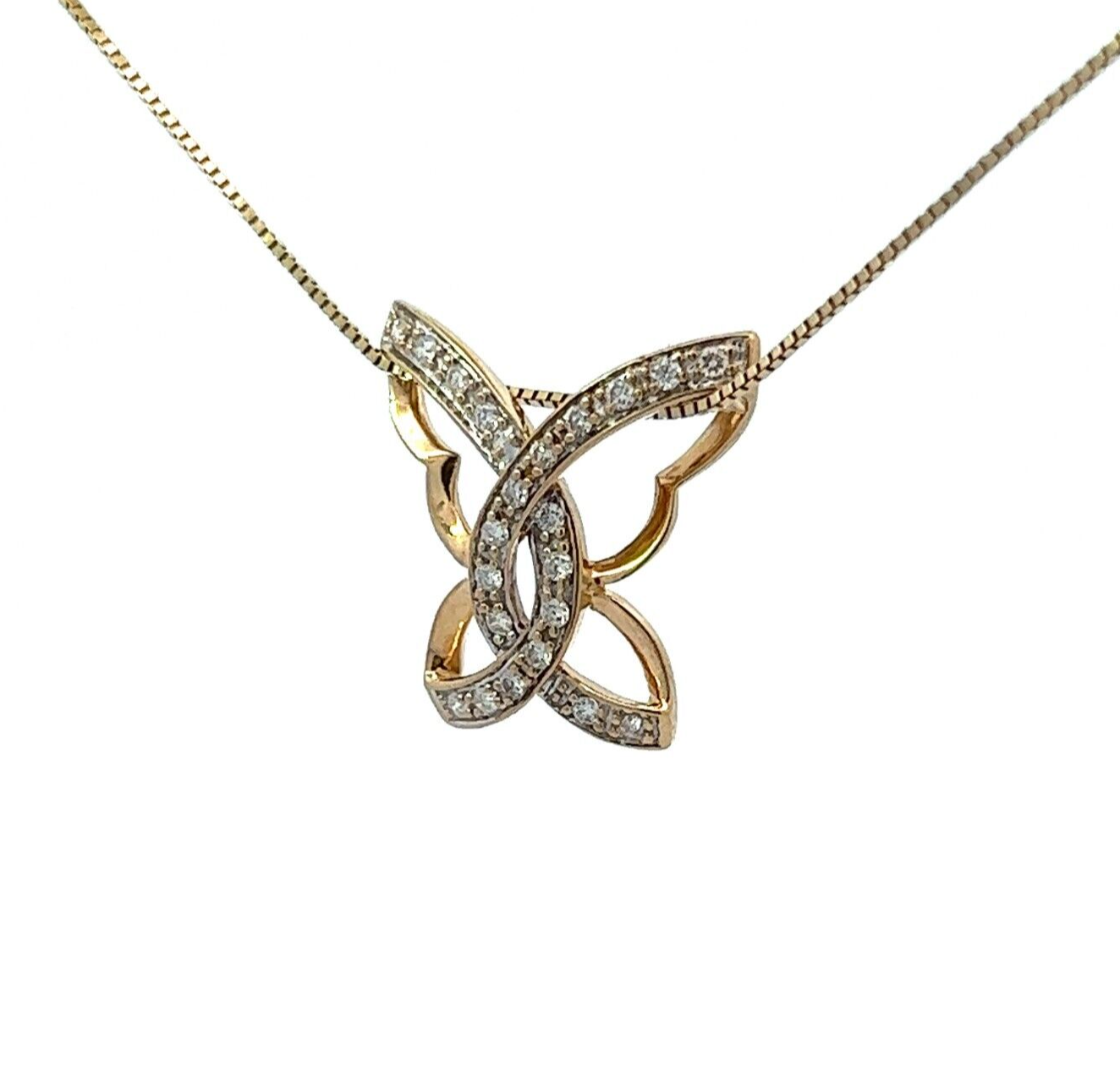 9Ct Yellow Gold Diamond Butterfly Pendant