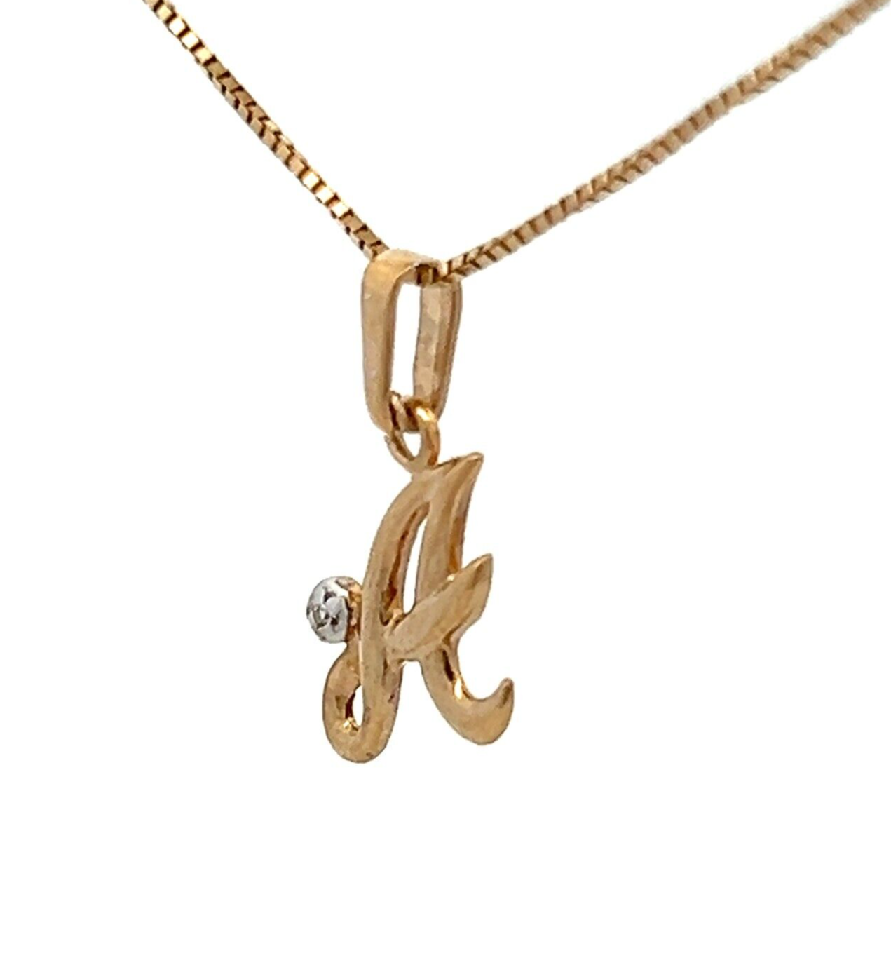 9Ct Yellow Gold Script 'A' Initial Diamond Accent Charm Pendant