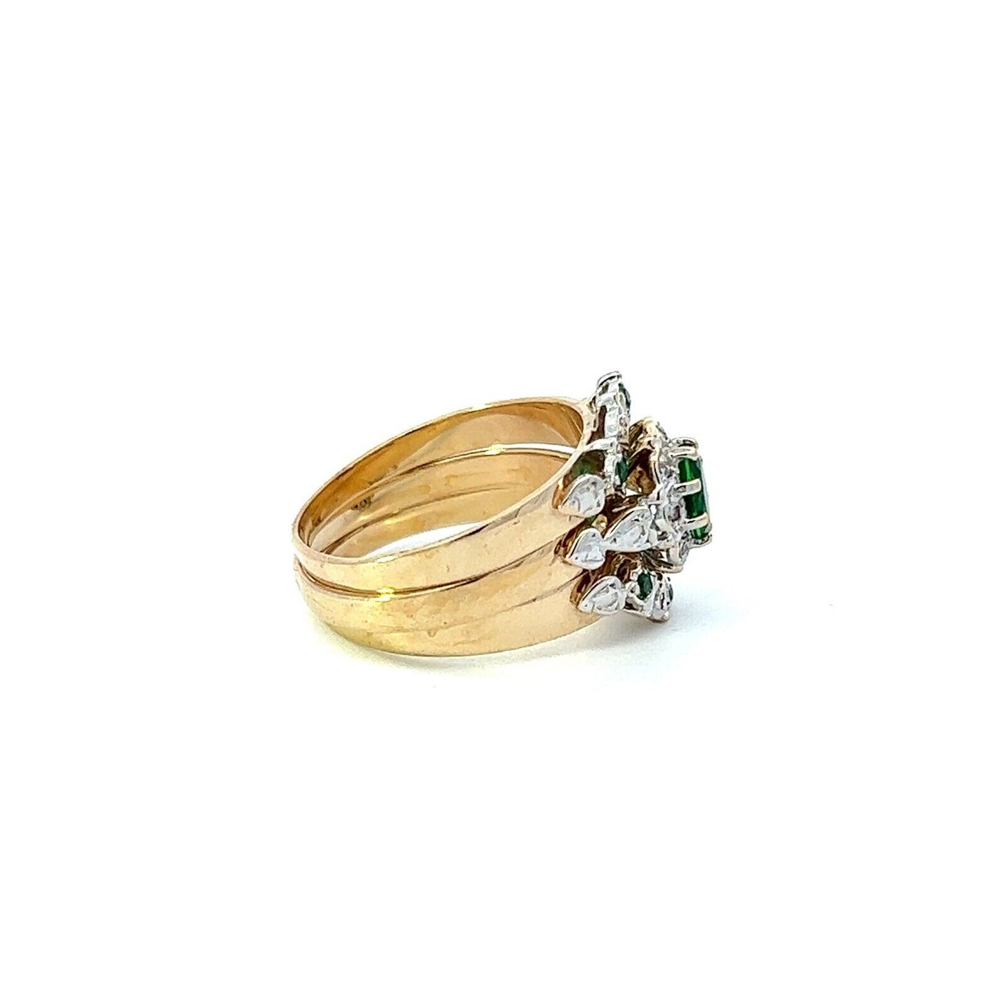 9Ct Two-Toned Gold Green Stone & Diamond Three Ring Set