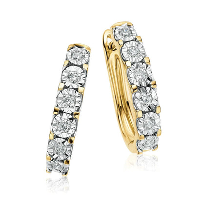 9Ct Yellow Gold 0.20 Carat TW Diamond Huggie Earrings