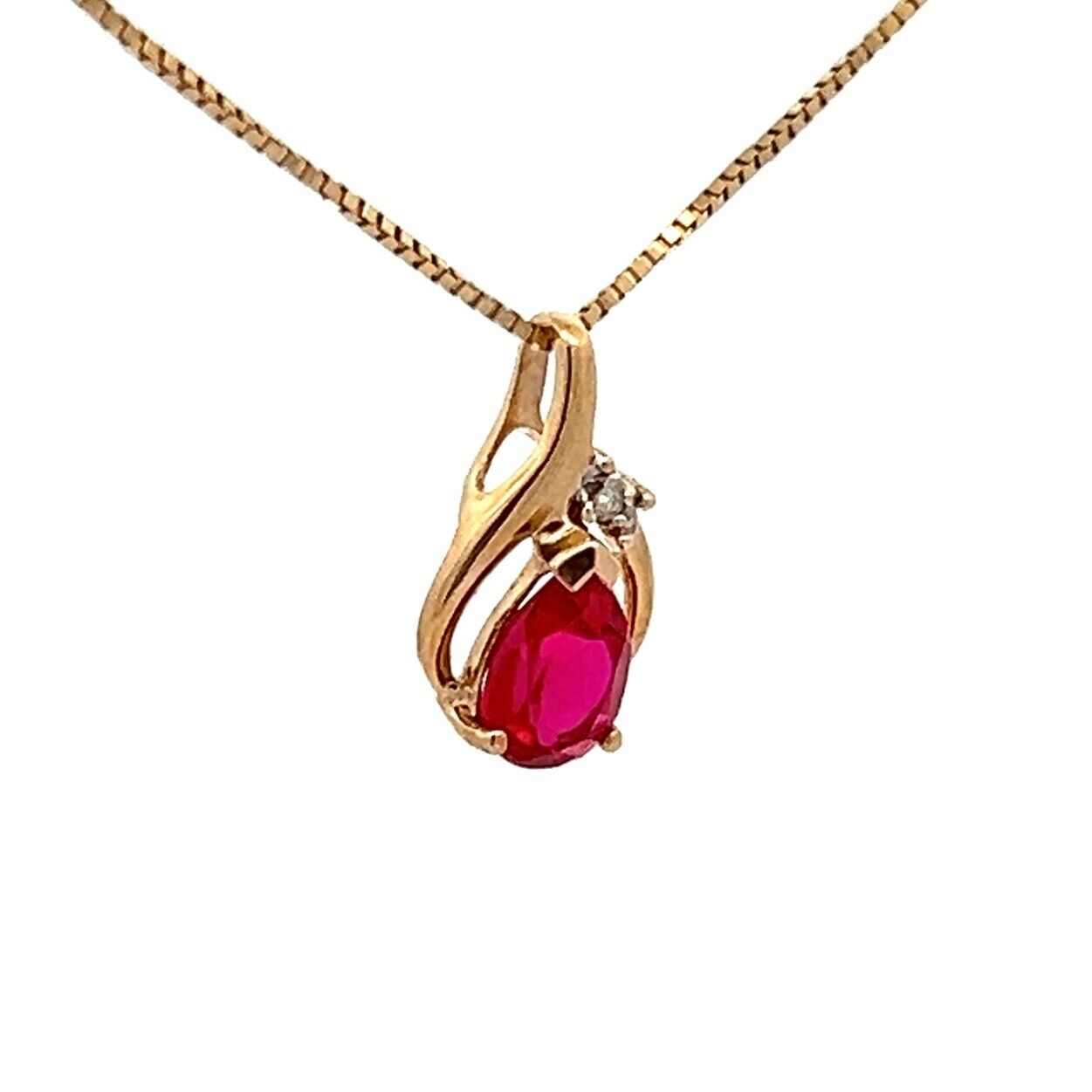 9Ct Yellow Gold Created Ruby & Diamond Accent Charm Pendant