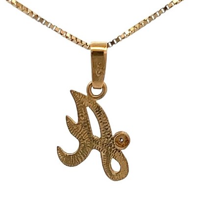 9Ct Yellow Gold Script 'A' Initial Diamond Accent Charm Pendant