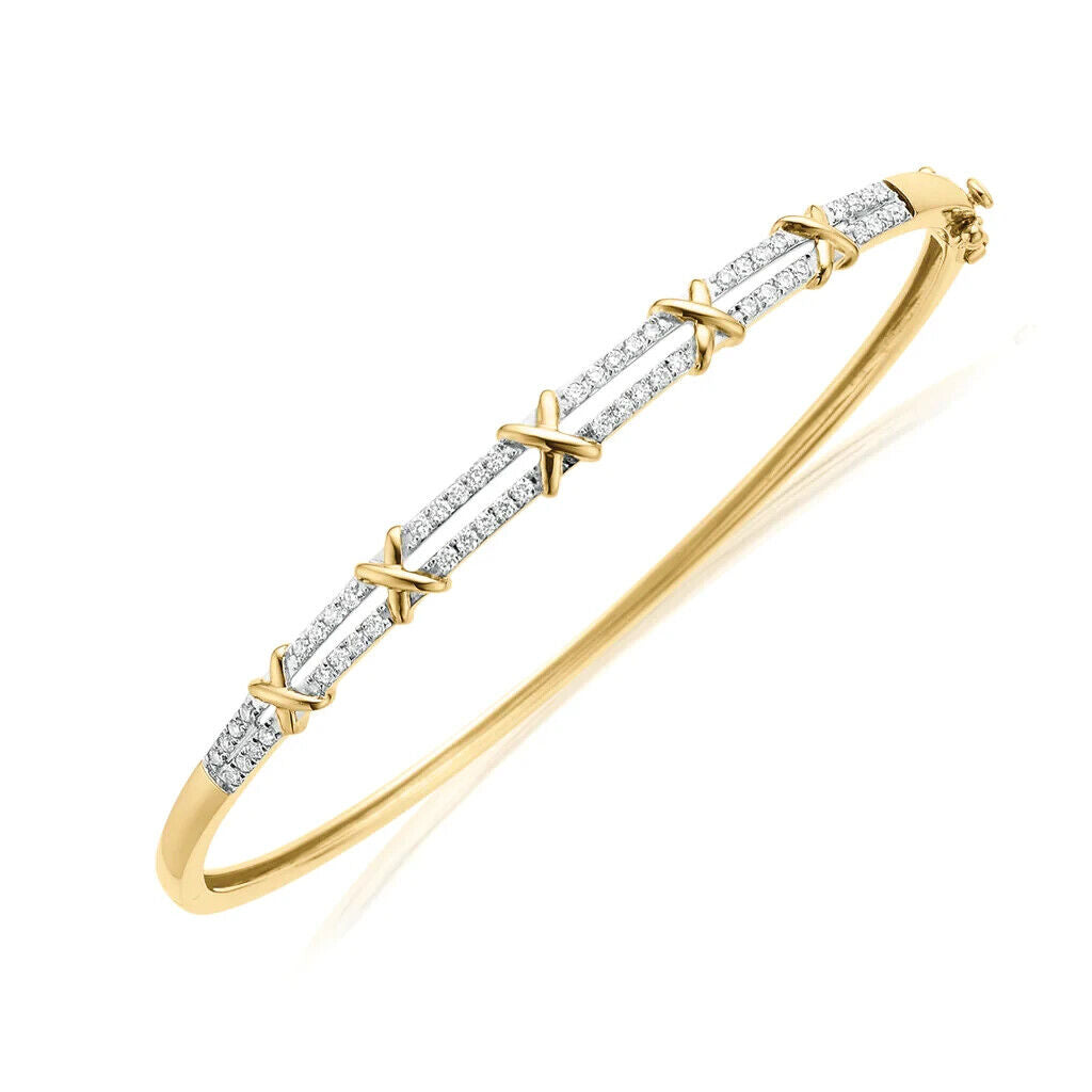 9Ct Yellow Gold 1/2 Carat TW Diamond Cross Bangle