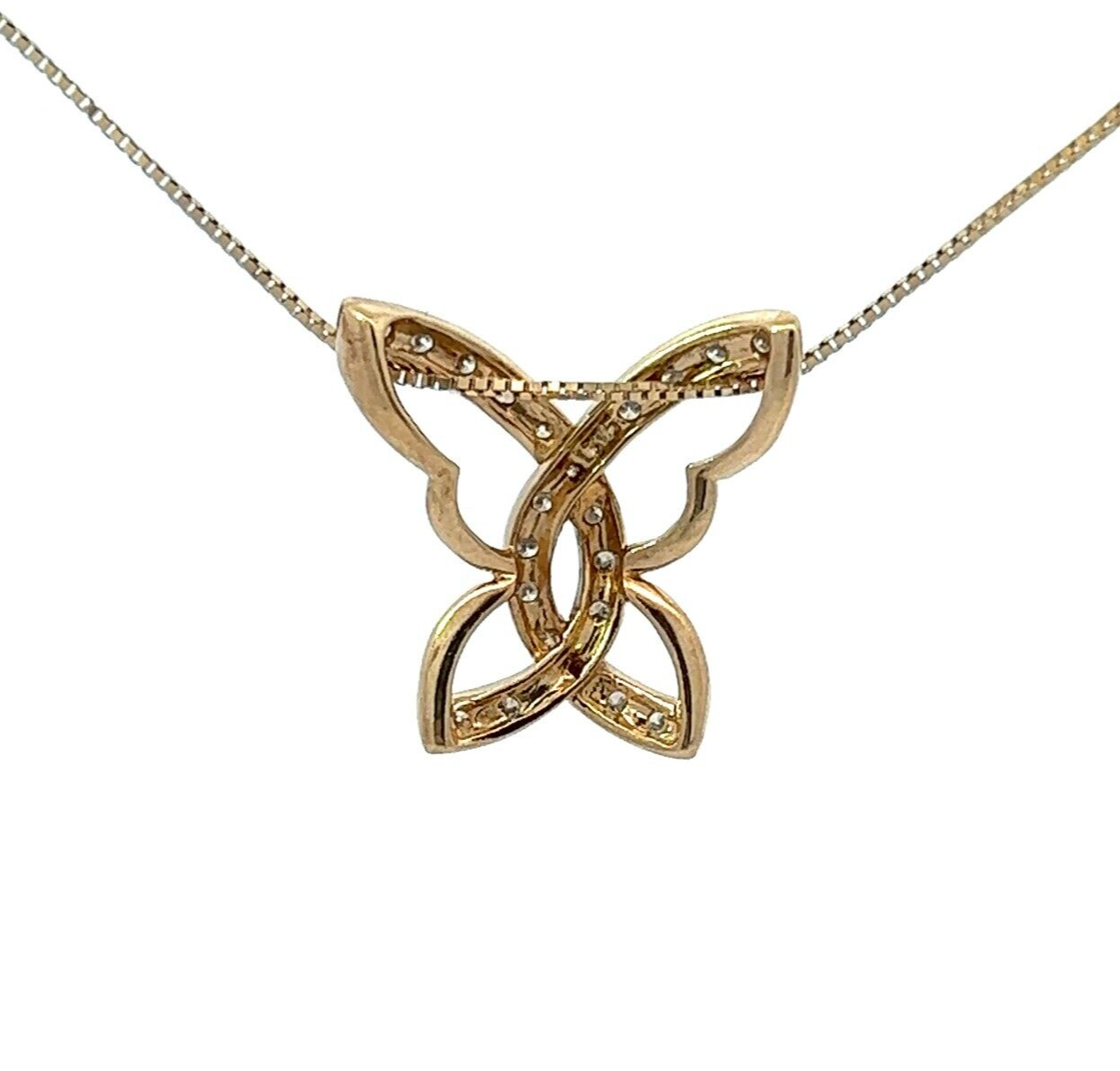 9Ct Yellow Gold Diamond Butterfly Pendant