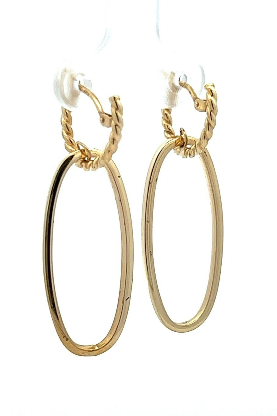 9Ct Yellow Gold Double Oval Hoop Drop Earrings