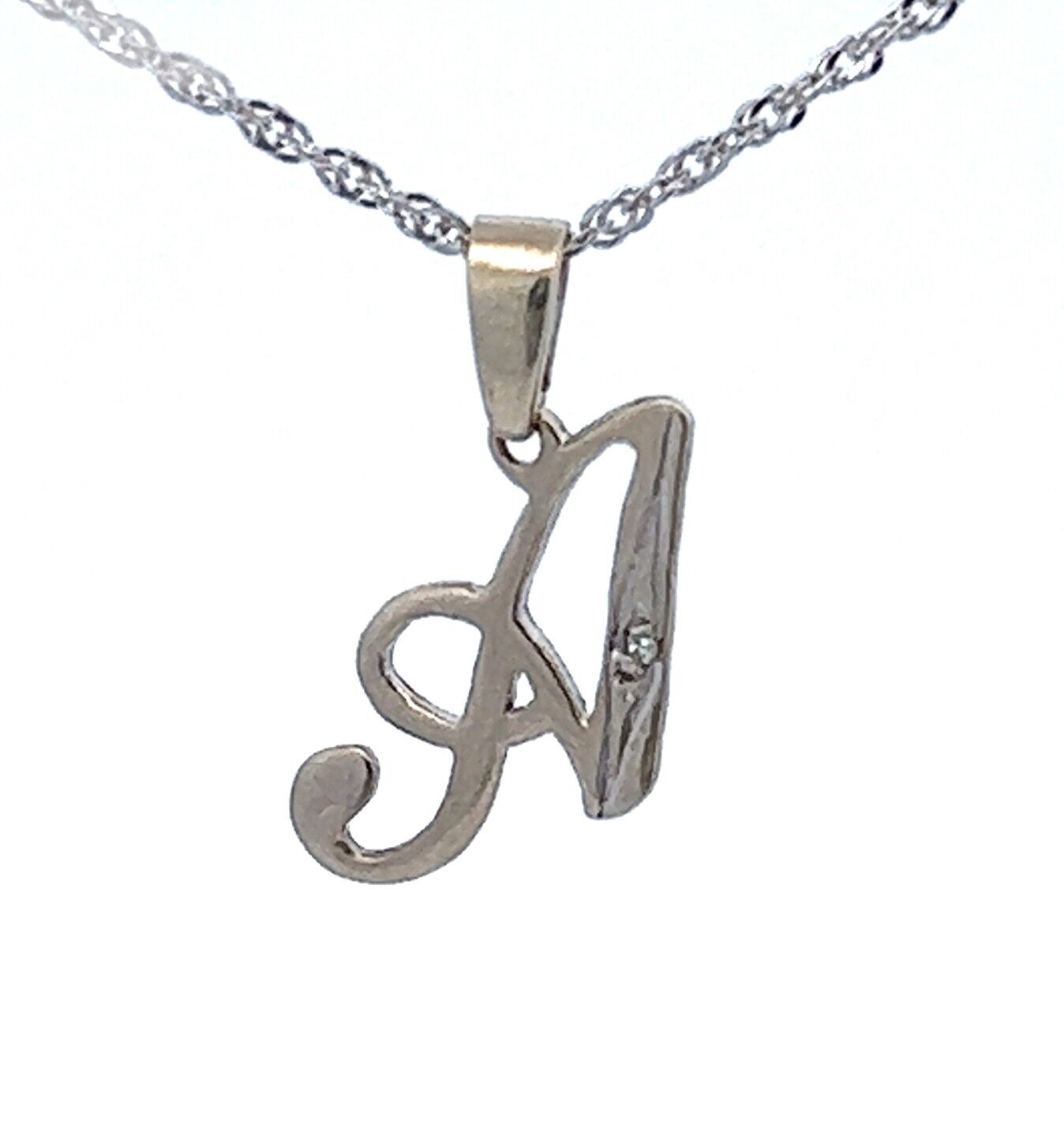 9Ct White Gold Diamond Initial 'A' Pendant