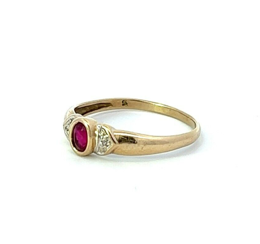 9Ct Yellow Gold Created Ruby and Diamond Accent Ring