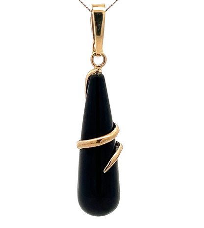 9Ct Yellow Gold Black Agate Teardrop Swirl Enhancer Charm Pendant