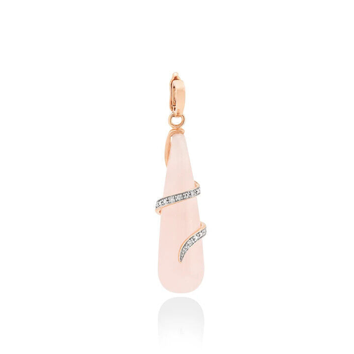 9Ct Rose Gold Rose Quartz & Diamond Teardrop Swirl Enhancer Charm Pendant