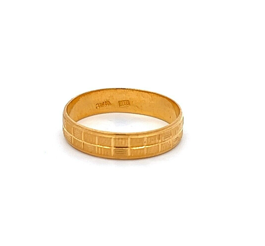 22Ct Yellow Gold Checker Detail Band Ring