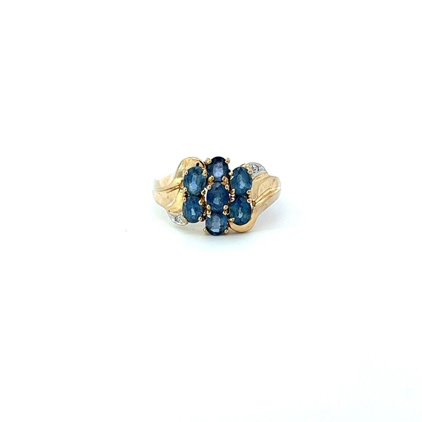 9Ct Yellow Gold Blue Stone Floral Ring