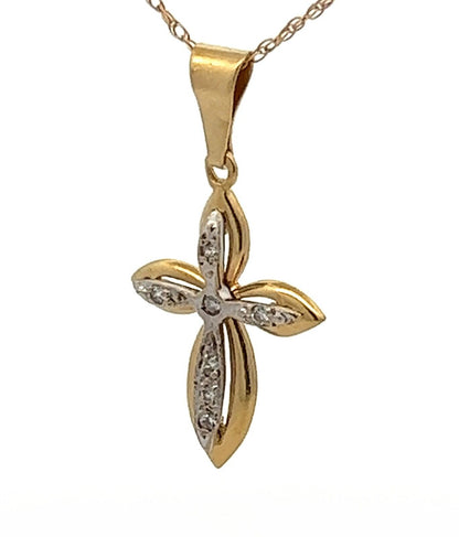 18Ct Two-Toned Gold CZ Cross Pendant Charm