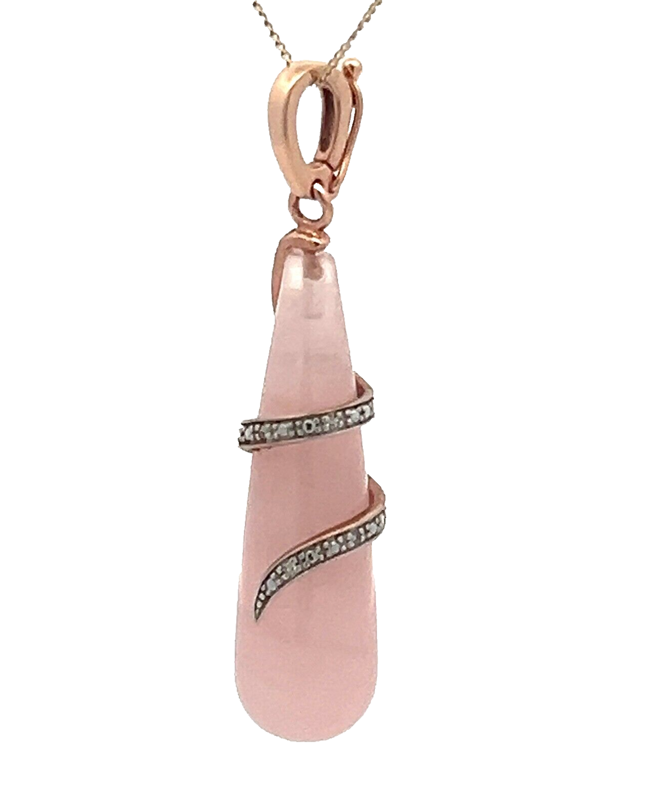 9Ct Rose Gold Rose Quartz & Diamond Teardrop Swirl Enhancer Charm Pendant