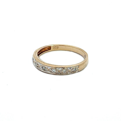 9Ct Yellow Gold Detailed Diamond Band Ring