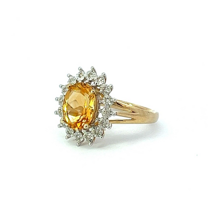 9Ct Yellow Gold Citrine & Diamond Dress Ring