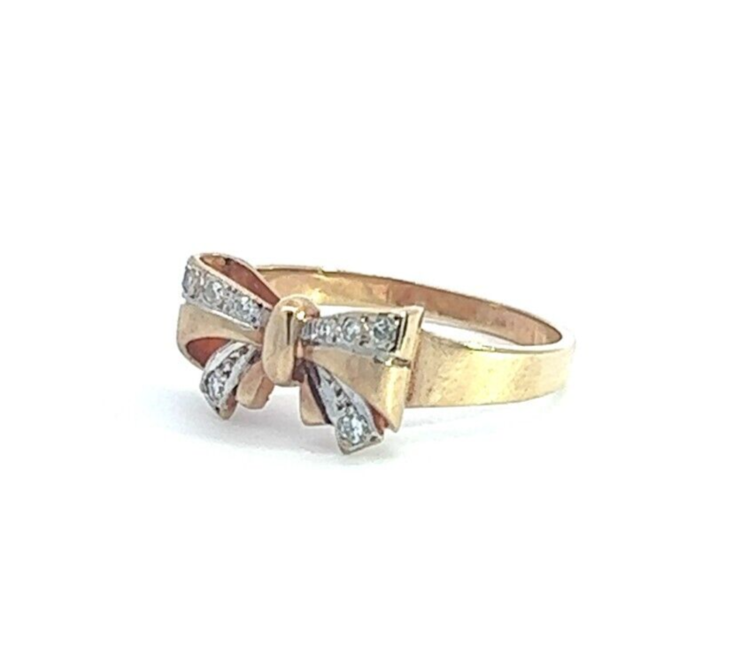 9Ct Yellow Gold Diamond Bow Ring