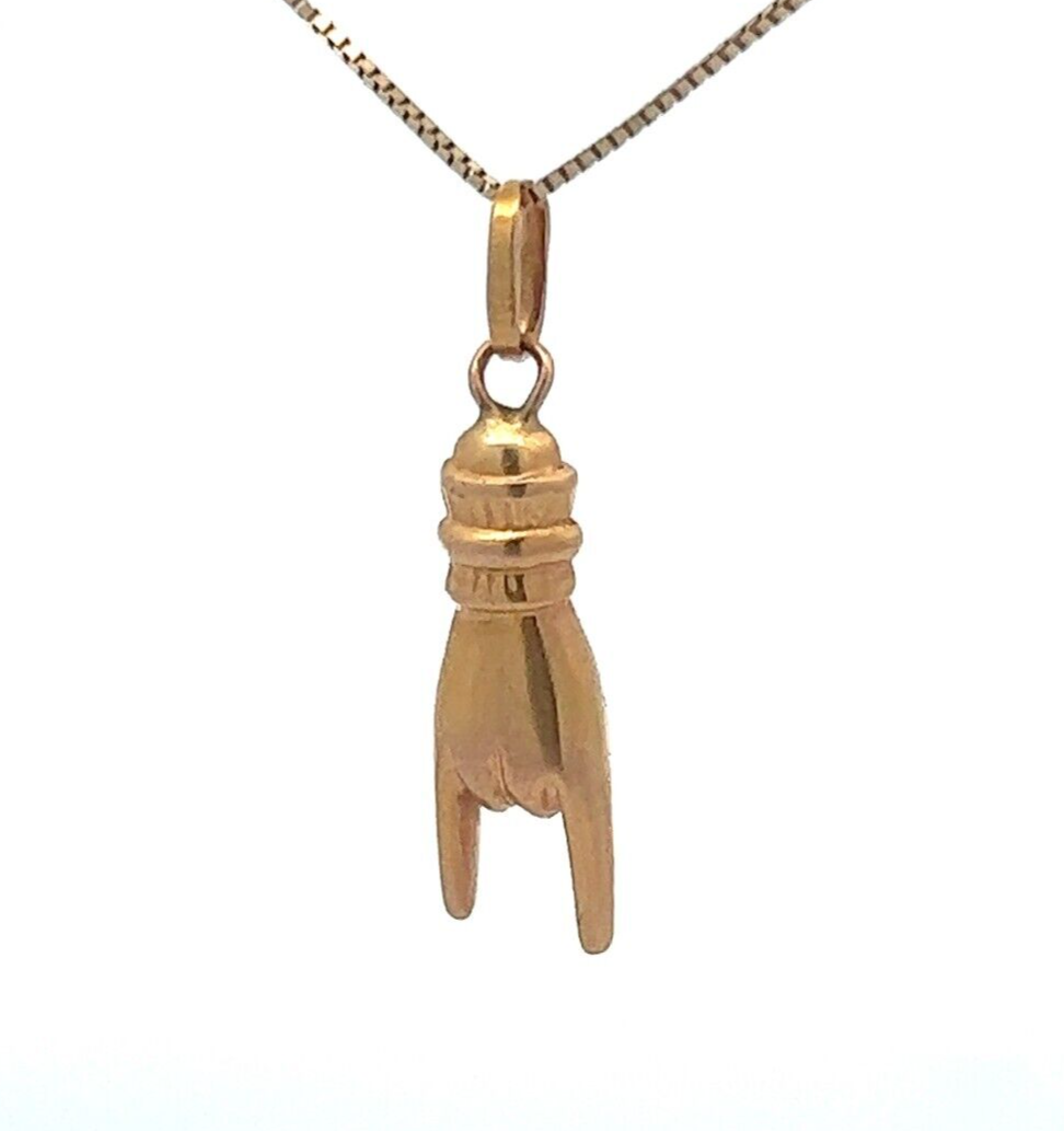 18Ct Yellow Gold Horned Hand 'Shaka' Pendant