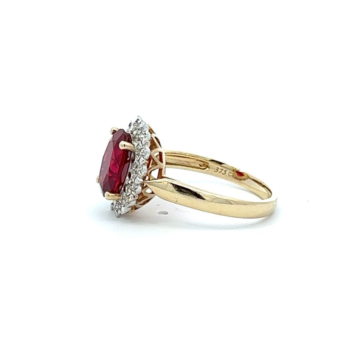 9Ct Yellow Gold Red Gemstone and Diamond Ring