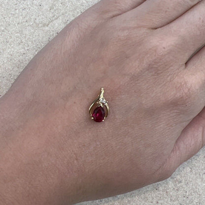 9Ct Yellow Gold Created Ruby & Diamond Accent Charm Pendant