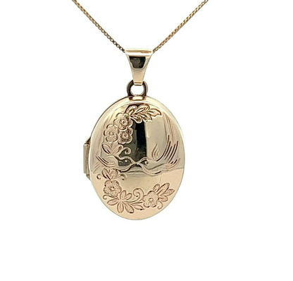 9Ct Yellow Gold Kissing Birds Filigree Oval Locket Pendant