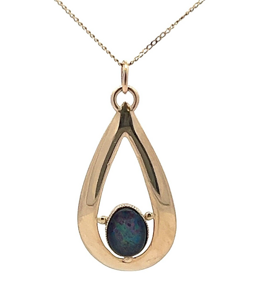 9Ct Yellow Gold Vintage Bezel Set Opal Teardrop Charm Pendant