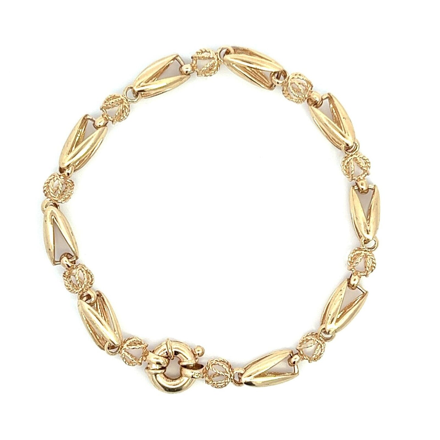 9Ct Yellow Gold Tulip & Open Ball Link Bracelet - 19cm