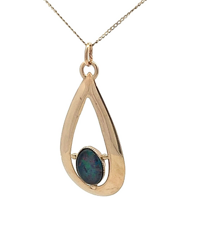 9Ct Yellow Gold Vintage Bezel Set Opal Teardrop Charm Pendant