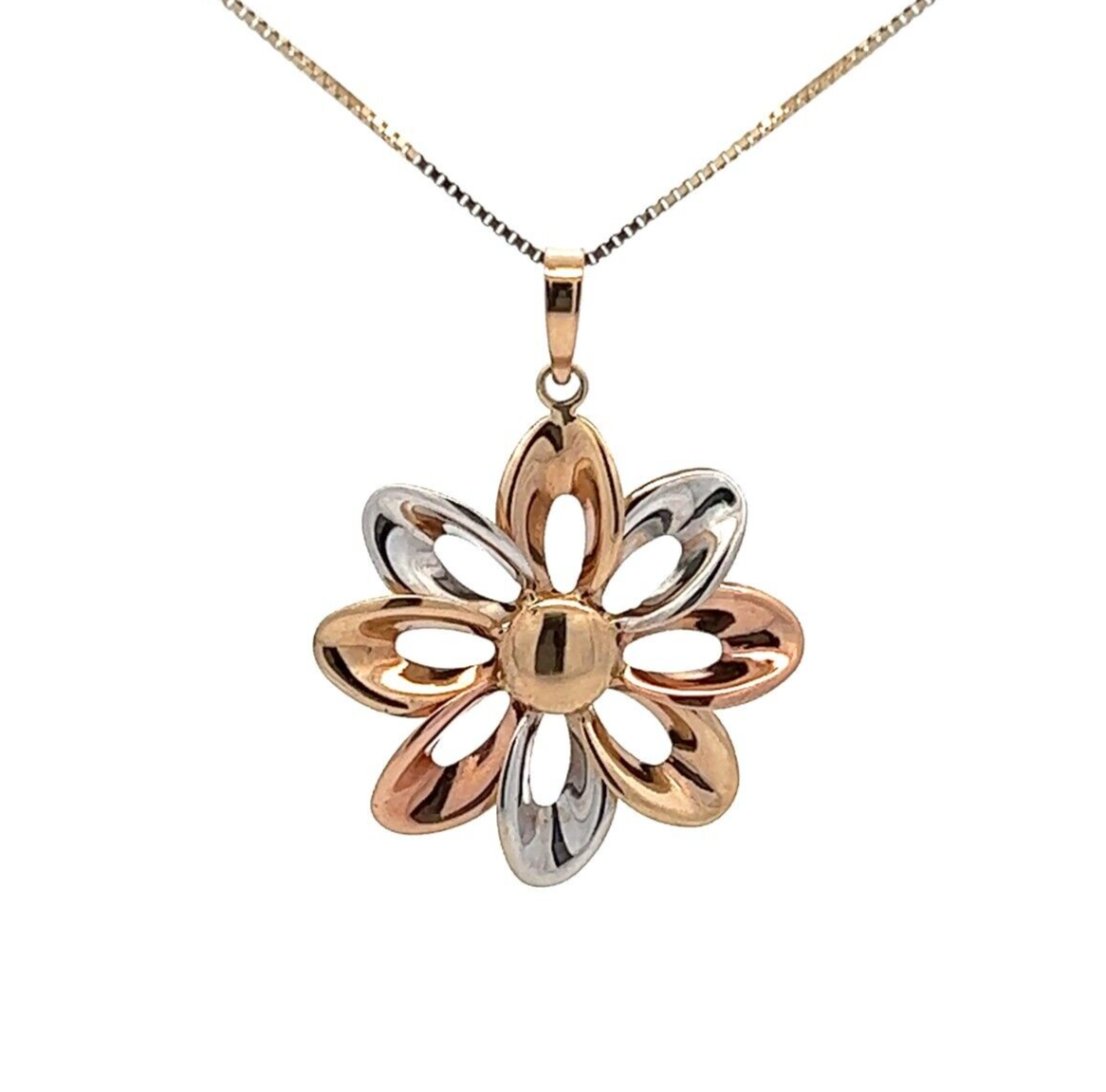 9Ct Multi-Toned Gold Flower Pendant