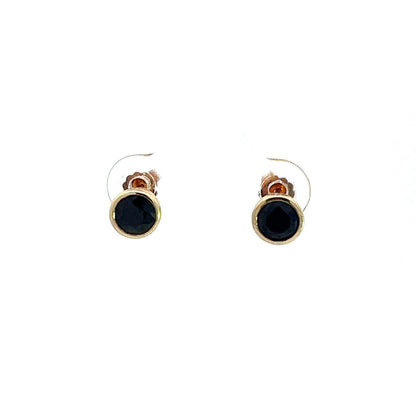 9Ct Yellow Gold Black Sapphire Bezel Set Stud Earrings