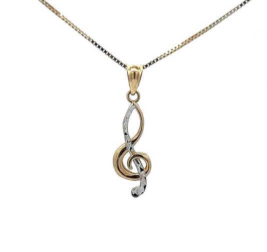 9Ct Two-Toned Gold Treble Clef Pendant