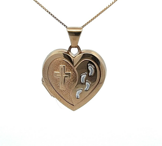 9Ct Yellow Gold Footprints Heart Locket