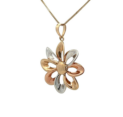 9Ct Multi-Toned Gold Flower Pendant