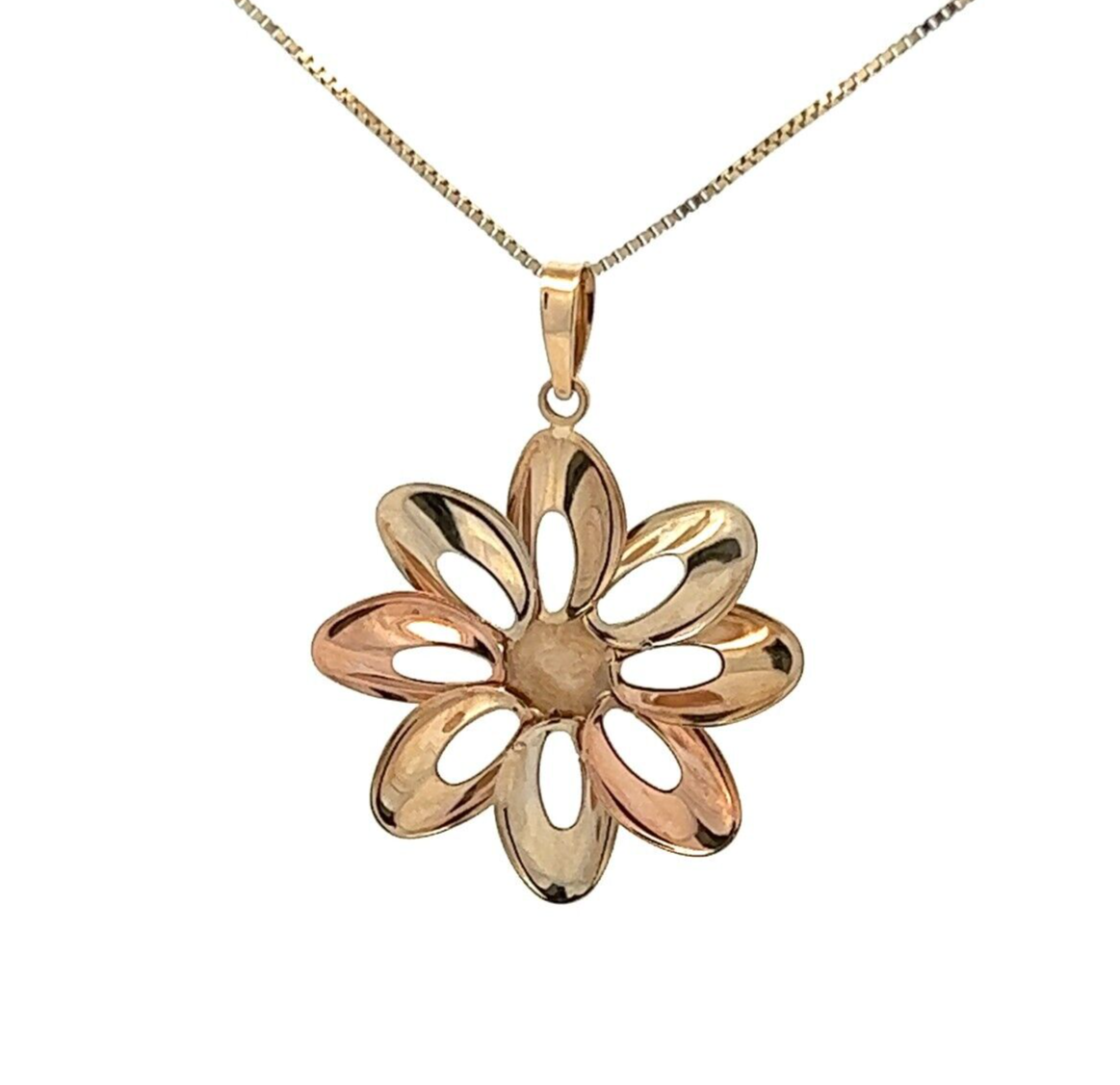 9Ct Multi-Toned Gold Flower Pendant