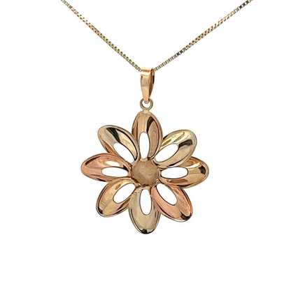 9Ct Multi-Toned Gold Flower Pendant