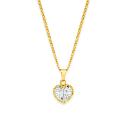 9Ct Yellow Gold Curb 35cm Trace Chain Necklace With 9Ct Two-Toned Heart Pendant