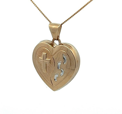 9Ct Yellow Gold Footprints Heart Locket