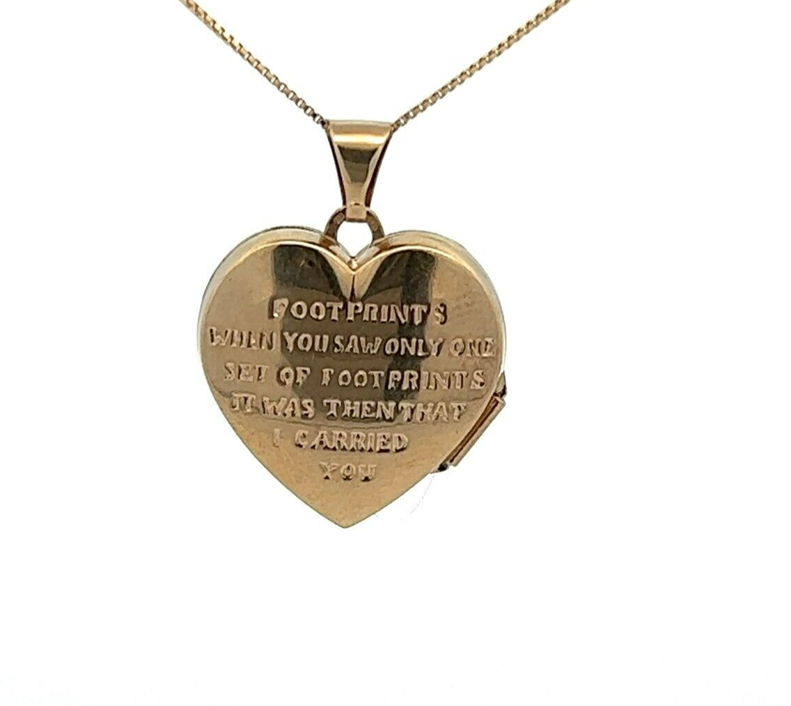 9Ct Yellow Gold Footprints Heart Locket