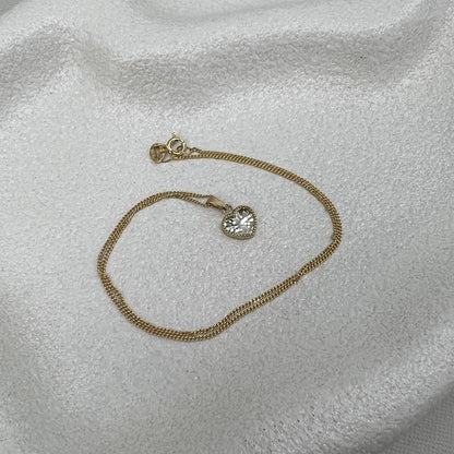 9Ct Yellow Gold Curb 35cm Trace Chain Necklace With 9Ct Two-Toned Heart Pendant